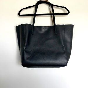 Extra Large Black with Tan inside faux leather tote